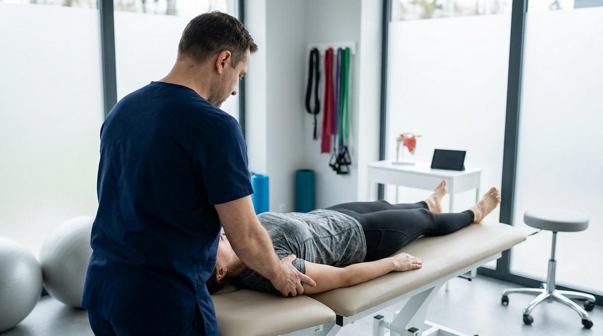 Fizjoterapeuta prowadzi konsultację i plan terapii, zapewniając kompleksowe podejście do pacjenta