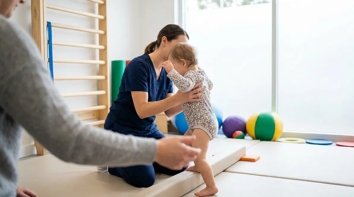 Fizjoterapeuta dziecięcy w Białymstoku podczas rehabilitacji dziecka w centrum medycznym