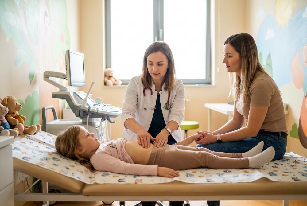 Konsultacja gastrologa dziecięcego z rodzicem i dzieckiem w centrum medycznym