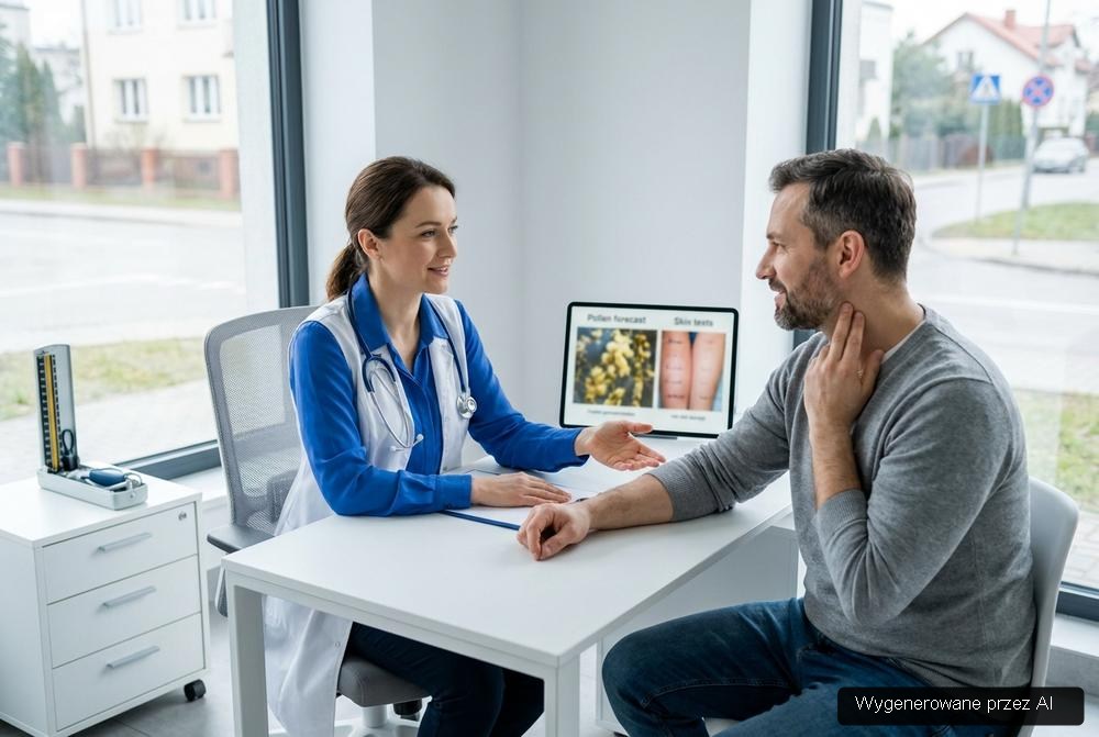 Alergolog podczas konsultacji w prywatnej przychodni specjalistycznej z diagnostyką
