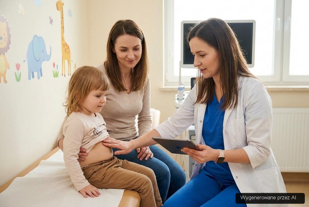 Gastroenterolog dziecięcy konsultuje dziecko w centrum medycznym podczas wizyty pediatrycznej