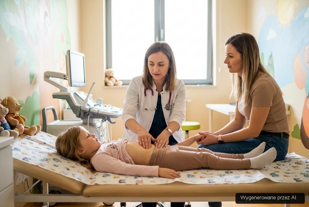 Konsultacja gastrologa dziecięcego z rodzicem i dzieckiem w centrum medycznym