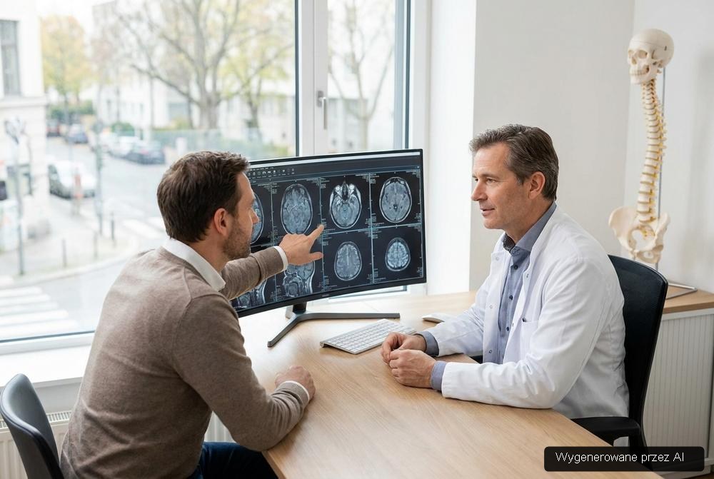 Neurochirurg konsultuje pacjenta w gabinecie specjalistycznym podczas diagnostyki